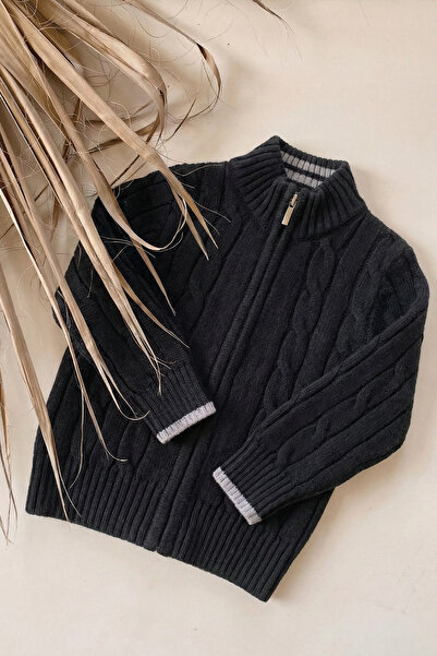 Cigit Hair Knitted Cardigan 2-11 Years Black