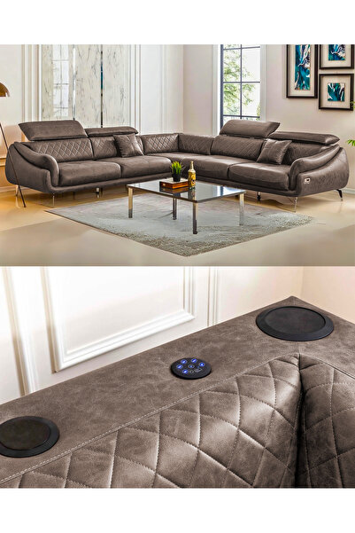 Velura Home & Living Ezel Köşe Takımı & Hoparlörlü, USB Portlu, Motorlu Sol K...