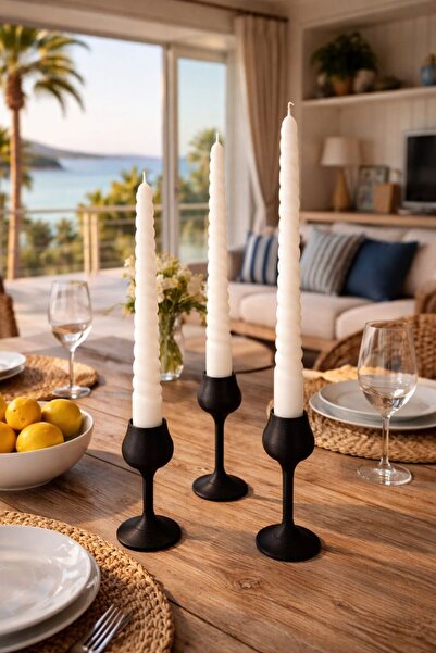 BlueDaisyCandle 3 lü BEYAZ BURGULU Şamdan Mumu 30 CM , Guava kokulu, mum , ev...