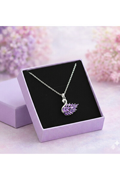 shop MOR KUĞU KOLYESİ PASLANMAZ ÇELİK
