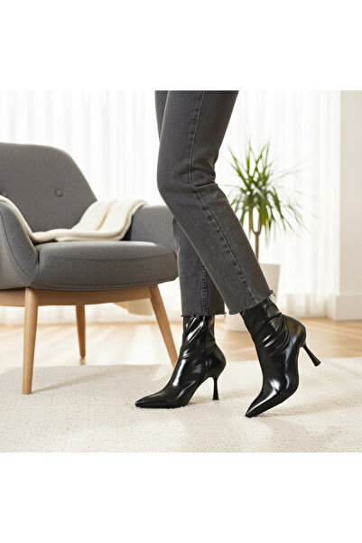 dabab shoes Cizme Marya pentru femei, din piele lacuită, neagră, cu fermoar l...