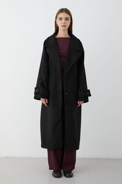 JASTE Γυναικείο μακρύ παλτό με φαρδύ γιακά και ζώνη