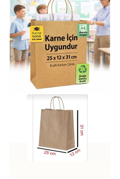 figanlar ambalaj 1. kalite büküm saplı  kraft Çanta 25x12x31 ( 100 Adet ) ( K...