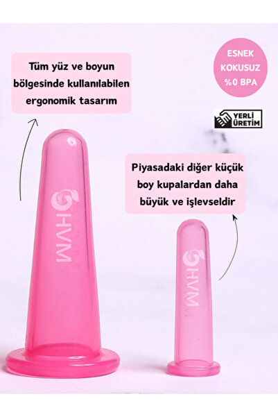 HVM Vakumlu Silikon Yüz Masaj Kupası, Facial Cupping 2'li Pembe