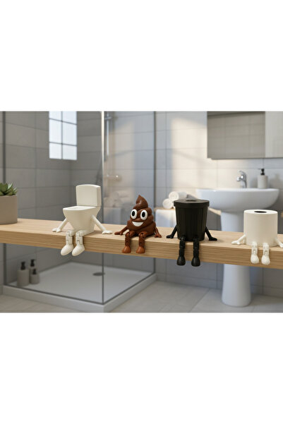 3dimaginator Dekoratif Banyo Figür Seti 4'lü /Tuvalet Kağıdı, Kaka Emojisi, Ç...