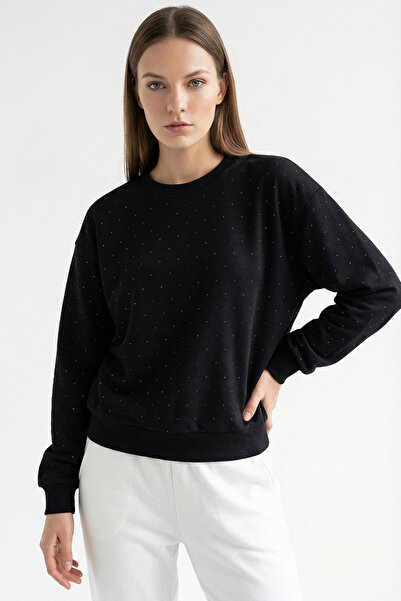 Allyco Stoned Crew Neck Black Knitted Comfortable Fit Sweatshirt