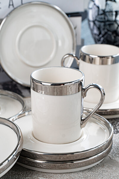 Farika Porselen Gözde 12 Parça 6 Kişilik Platin Yaldız Kahve Fincan Takımı