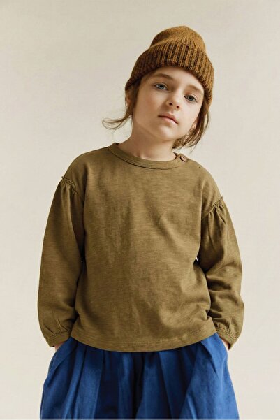 Cigit Brushed Rustic Long Sleeve T-Shirt 1-7 Years Old Olive