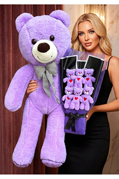 lenostra Hediye Sevgiliye Ayicik Buketi - 90cm Mor Ayıcık - Dogum Gunu Hediye...