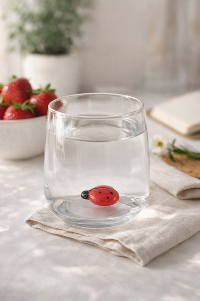 ADAMODART Ladybug Glass Figured Water Cup - Single