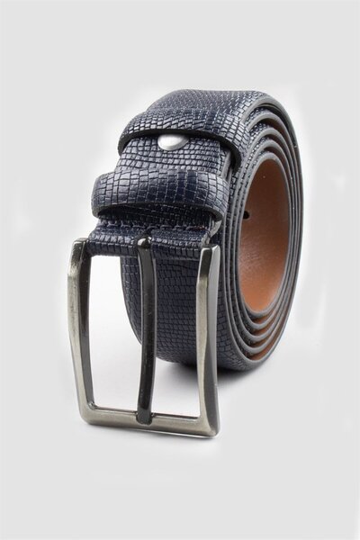 Tudors Men's 100% Genuine Leather 3.5 Cm Classic Navy Blue Belt