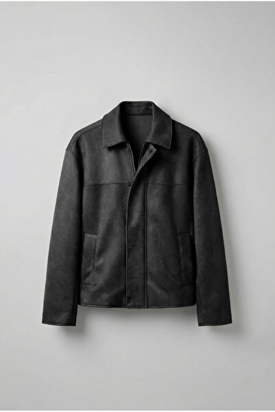 ablukaonline Erkek Oversize Süet Görünümlü Ceket Siyah