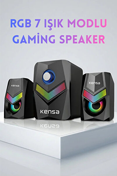 Kensa RGB 7 Işık Modlu Masaüstü Hoparlör | Stereo Gaming Speaker