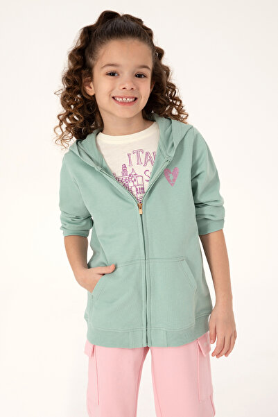 U.S. Polo Assn. Kız Çocuk Su Yeşili Fermuarlı Basic Sweatshirt 50296390-VR048