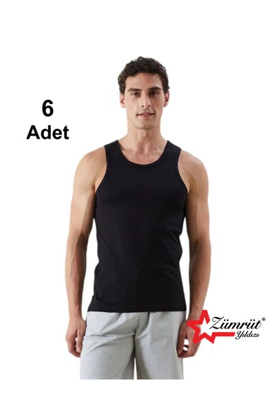 ELİT zümrüt 6-Piece Men's Black Undershirts with Straps, 100% Cotton