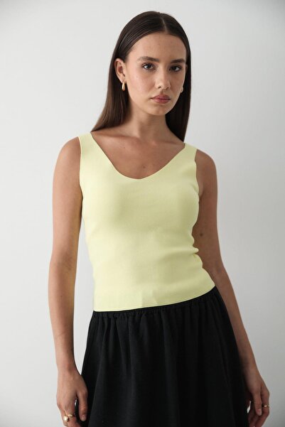 JASTE Kadın Kolsuz Kalın Askılı Kalp Yaka Triko Atlet