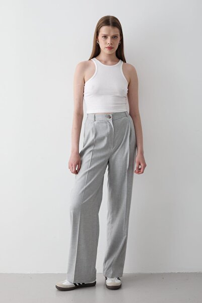 JASTE بنطلون نسائي بخصر مطاطي واسع الساق بنطلون واسع الأرجل رمادي