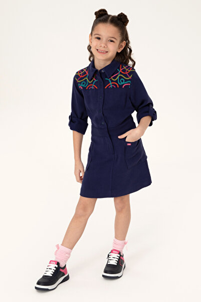 U.S. Polo Assn. Rochie pentru fete, albastru bleumarin, cu detaliu de buzunar...