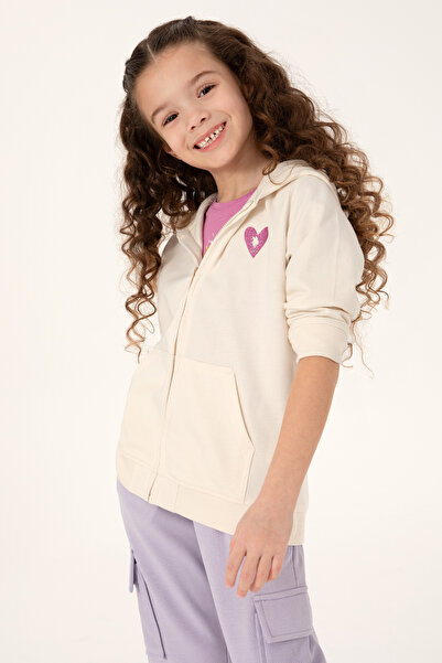 U.S. Polo Assn. Kız Çocuk Krem Fermuarlı Basic Sweatshirt 50296390-VR071
