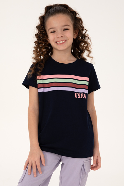 U.S. Polo Assn. تي شيرت بناتي أساسي باللون الأزرق الداكن 50306253-VR033