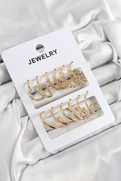 shopwave Brass Mixed Ring Model Gold Color 6 Pairs Women's Earring Set