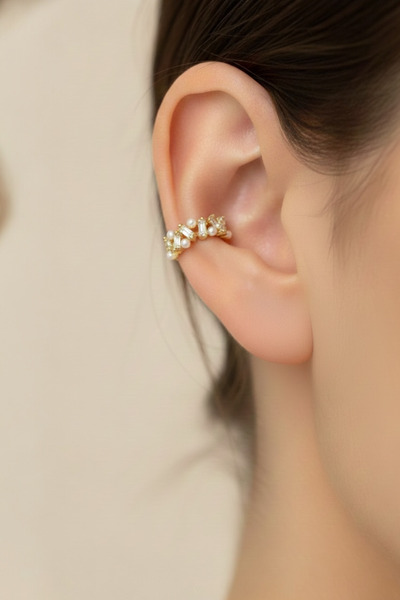 Sevilgülgünfinecrafts İnci Detay Earcuff kıkırdak küpe deliksiz-İnci Yüzük