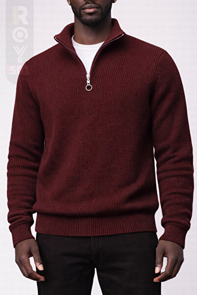 ROY501 سترة بسحاب نصفي ياقة مرتفعة متوسطة الطول سترة رجالية بسحاب نصفي من الت...