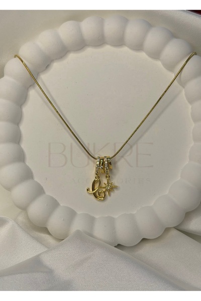 stainles steel Paslanmaz Çelik Gold Zirkon Taşlı l ve Kutup Yıldızlı Sallantı...