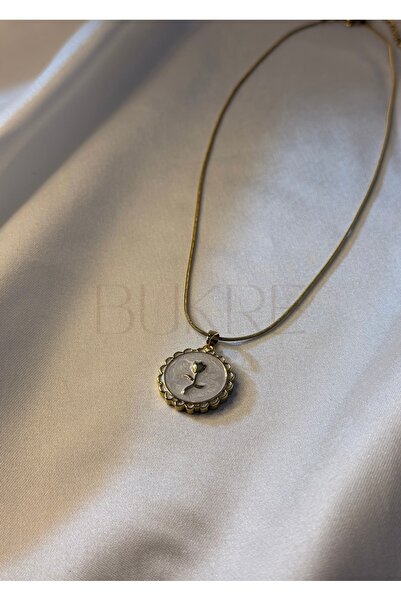 stainles steel Paslanmaz Çelik Gold Çember Beyaz Sedefli Lale Kolye