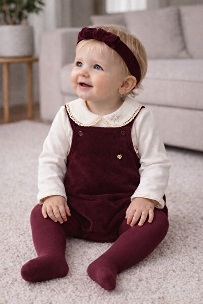 Noy Noy Kız Bebek Özel gün Tulum romper Kadife 4’lü Set Yumuşak Kumaşlı Şık B...