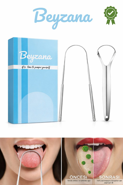 BEYZANA 2 Parça Paslanmaz Çelik Dil Temizleyici ve Dil Sıyırıcı Seti Ağız Kok...