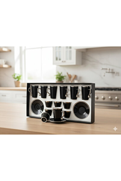 Generic طقم أكواب شاي مع الصحون وفناجين قهوة بتصميم جذاب 18 قطعة