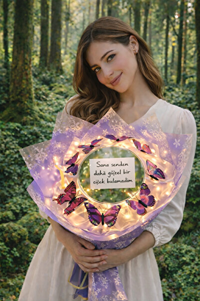 blackrosehediye Ledli Mor Kelebek Buketi - Sana senden daha güzel bir çiçek b...
