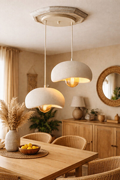 Rekatech Beton Görünümlü Bohem Tarz 2’li Sarkıt Avize –Salon Oturma Odası Avi...