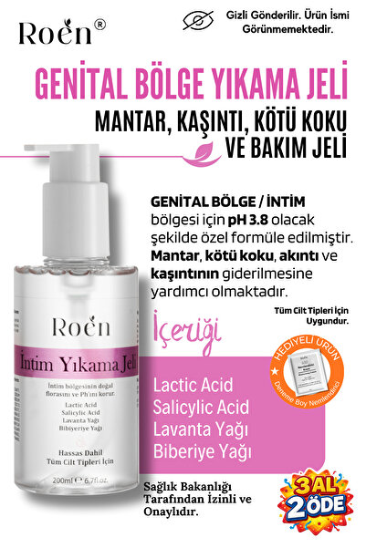 Roen İntim Yıkama Jeli Genital Bölge Temizleyici, Koku, Mantar, Kasıntı ph 3....