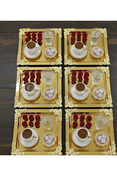 Sabit Bakırcılık 6 lı adet kahve sunum tepsisi