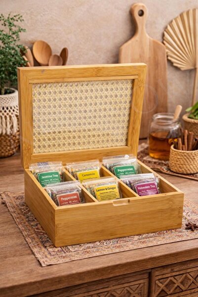 NEWNOW Hazeranlı Bambu Çay Kutusu Organizatörü, Şeffaf Akrilik Menteşeli Kapa...