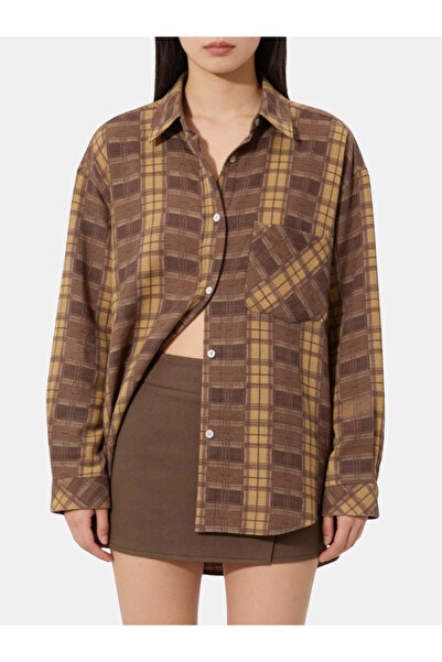 Nelli Studio Baskılı Dökümlü İnce Oversize Gömlek NS010
