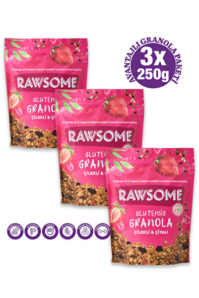 Rawsome 3'lü Glutensiz Çilekli & Çiyalı Granola 3x250g