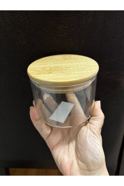 SEVEN7 Cam Yuvarlak Bambu Kapak Saklama Kabı 8x10cm