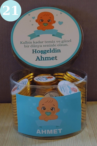 afyoresel 100 Adet Hoşgeldin Erkek Bebek Doğum Konfiseri Çikolata