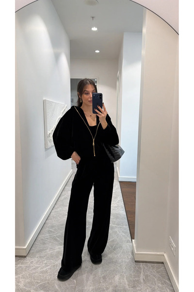 WOMKA Women's Velvet Fabric Three Piece Tracksuit Set