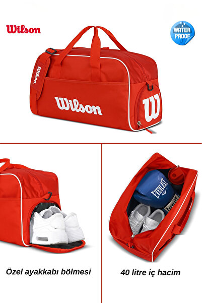 Wilson Licensed Red Unisex Waterproof Gym Fitness Sports Travel Bag with Shoe...