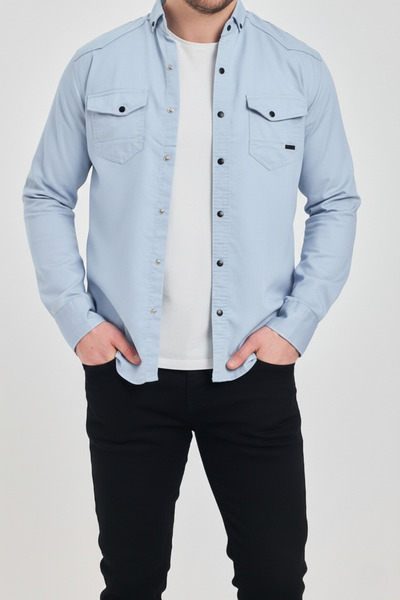 a02teks Yxc Slim Fit Erkek Dar Kesim Pamuklu Kot Gömlek