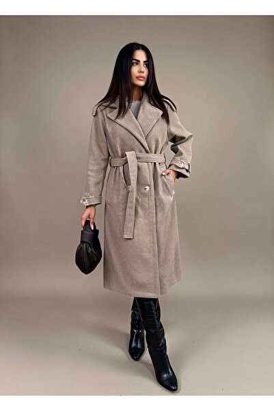 merysare Women's epaulet waist belted lined stamp coat