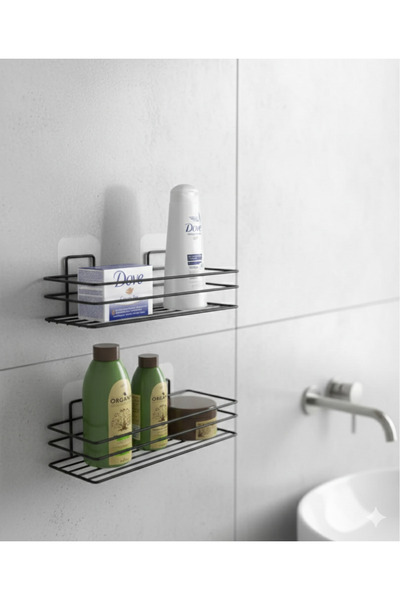 BUSEMSİ HOME رف حمام لاصق، حامل شامبو حمام أسود غير لامع، مجموعة من 2