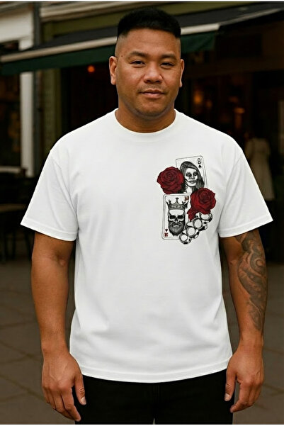 cennet'in butiği Playing Card Printed Cotton Crew Neck T-Shirt