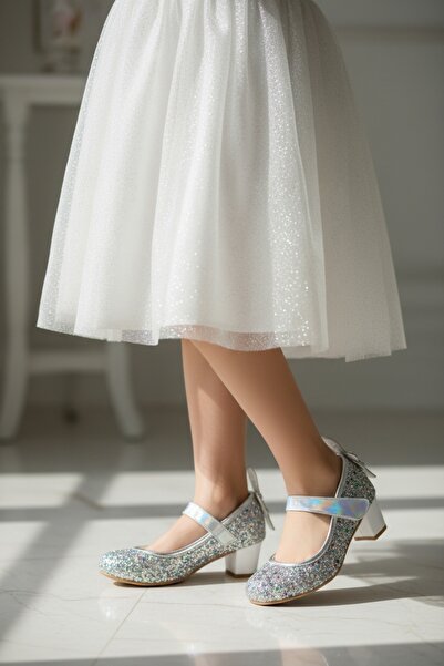 PATİK BEBE Pantofi cu toc fluture argintiu pentru fete