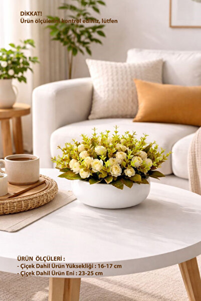 adresiburasi Beton Kase Model Saksıda Yapay Banko Masa Çiçeği Açık Sarı