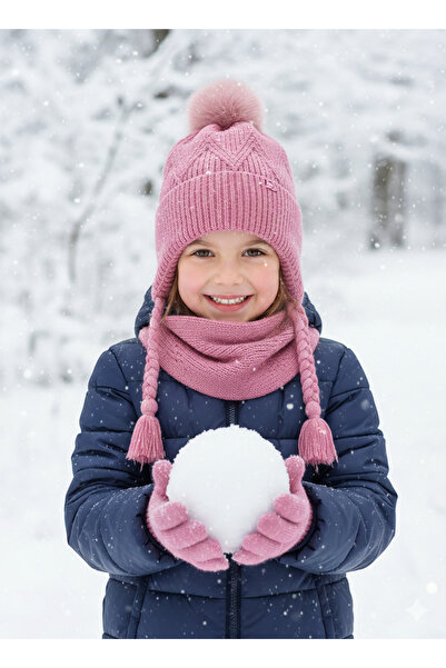 Kitti Fleece Gloves and Hat Set for 4-8 Years Old Girl - Set of 3